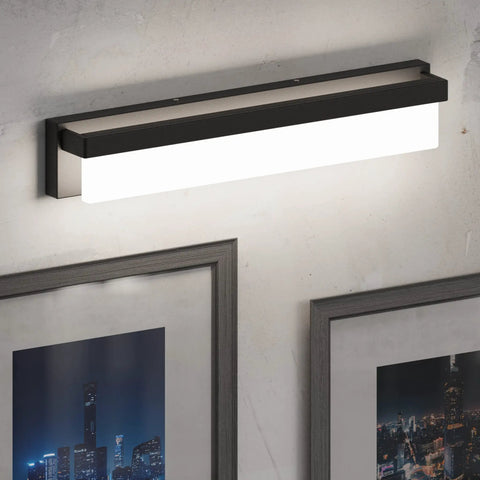 LED Bathroom Vanity Light Fixture Over Mirror 24.4 Inch Modern Rectangle Black Matte Metal Lighting Bar 4000K Daylight Wall Sconce
