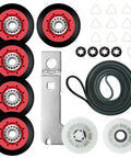 Hefty Duty Dryer Repair Kit With Idler Tensioner And Five Silent Drum Rollers For Whirlpool Maytag Duet Appliances, includes rollers and belt.