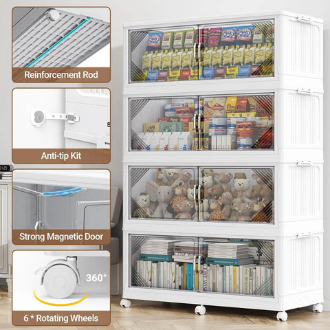 Heavy Duty Stackable Storage Bins With Snug Lids And Smooth Rolling Casters Plus Collapsible Plastic Wardrobe Organizer Sets For Roomy Closets And No Sweat Organization