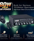 RCI-39VHP Plus 10 Meter Amateur Radio Long-Range 80W PEP High Power AM Mode With SRA-198NC Noise Cancelling Mic Black Chrome Front Panel
