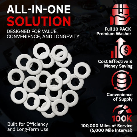 Made In USA M12 Oil Drain Plug Crush Washer Set, 20 Pack Aluminum Gasket Seals For Infiniti, Lexus, Nissan, Toyota And More, 12mm Crush Washers For Precise Oil Tight Seals And Durable Performance: 20 white aluminum washers