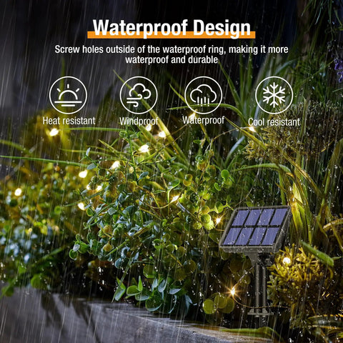 Outdoor Solar String Lights 4 Pack, 132 Ft Total, 320 LEDs Warm White Copper Wire, Waterproof With 8 Modes, Garden Party Ready