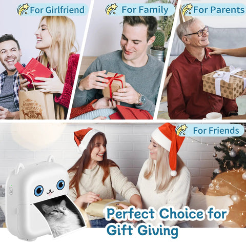 Pocket Sized Portable Bluetooth Mini Sticker Maker With Slick Inkless Thermal Tech And One Roll Of Glossy Paper For Snappy Journaling Quick Study Flashcards And Chill Diy Projects in a festive gift-giving setting.