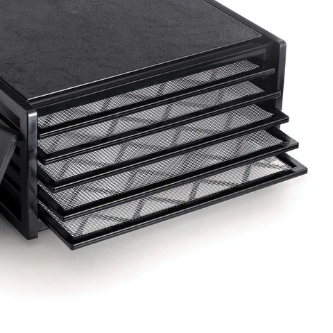Five Tray Electric Food Dehydrator Featuring Adjustable Thermostat And 26 Hour Timer With Reliable Auto Shut Off, black mesh trays