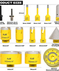 Pro Grade Vacuum Brazed Diamond Hole Saw Kit For Porcelain Tile Granite Marble And Stone 15 Piece Set with various bit sizes