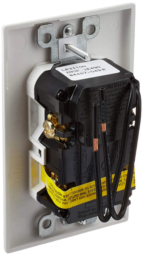Back view of Arc Fault Switch Combo, 15 Amp AFCI With Self Test And LED Indicator, White AFSW1-W showing internal wiring.