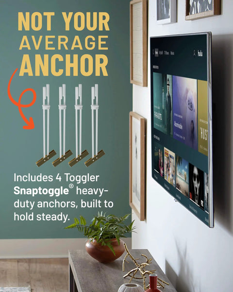 Heavy Duty Steel Stud TV Mounting Kit For Fixed And Tilt Sets Secures Flat Screens Up To 175 Pounds On Metal Walls with Toggler anchors.