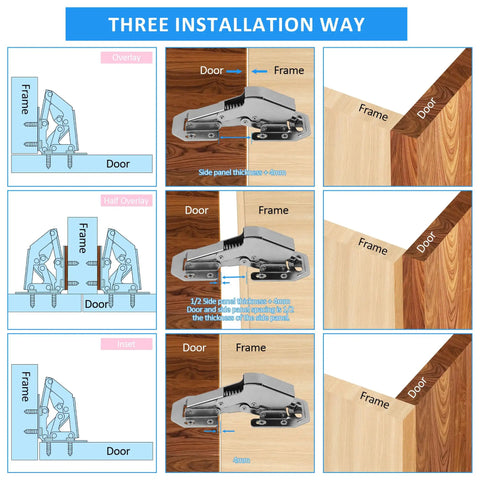 Heavy Duty Concealed Cabinet Hinges 4.4 Inch Soft Close With 90 Degree Opening 2 Pack No Pre Drilled Surface Mount Push To Open Cabinet Latches installation guide