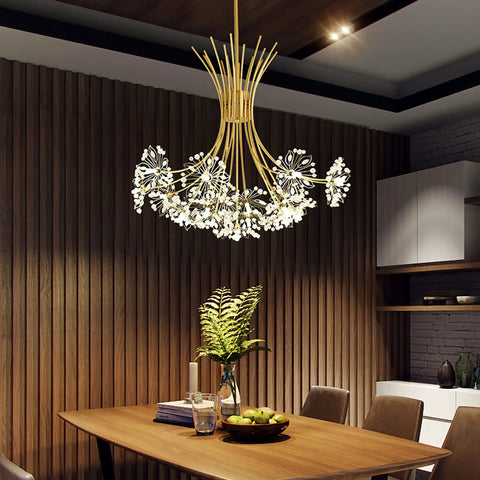 Dope Modern Gold Crystal Chandelier Bouquet Pendant Light With Flower Dandelion Design Hanging Ceiling Fixture For Living Room