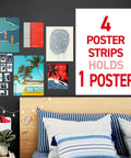 Damage Free Poster Strips Value Pack With 60 Strips Holds Up To 30 Posters on wall in room decor setting above bed
