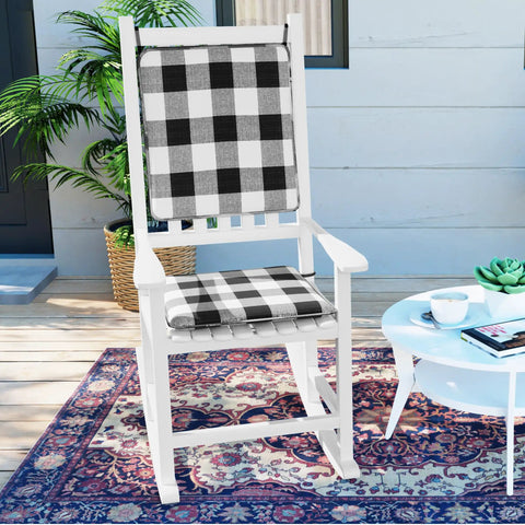 Comfy Porch Rocking Chair Cushions Set For Indoor And Outdoor Use With Secure Ties Easy To Clean 20 By 17 By 2 Inches Jurby Black White Assembled In The USA on chair