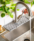 Silicone Faucet Handle Drip Catcher Tray Mat Dish Soap Sponge Holder Drying Mat For Kitchen Sink Counter And Bathroom Black Finish
