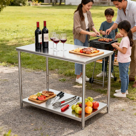 Beast Of A Heavy Duty Stainless Steel Kitchen Prep Table With Adjustable Undershelf, 18x24x33.5 in, used for outdoor BBQ setup