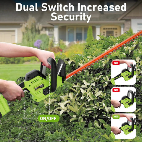 Cordless Hedge Trimmer With 22 Inch Dual Action Blade And 2800 SPM, Three Quarters Inch Cutting Capacity, handheld trimming bushes