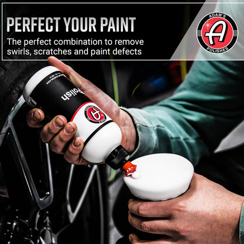 Man applying polish to pad of Swirl Killer 12mm Orbital Polisher Pro Grade For Car Paint Correction And Scratch Removal Compact Buffing Tool