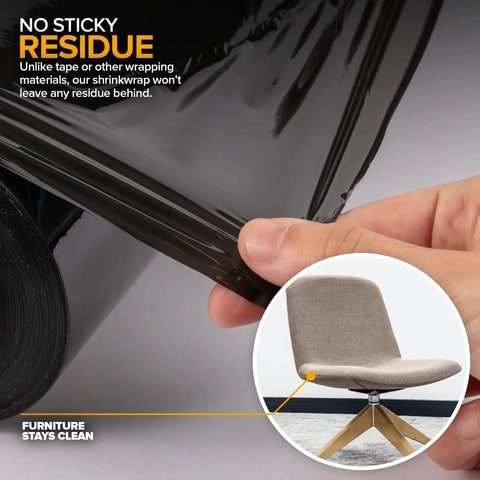 Smooth Operator Heavy Duty Black Stretch Wrap Roll With Handles 15 Inch 1000 Foot 60 Gauge showcasing no sticky residue while wrapping.