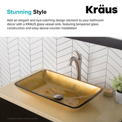 Rectangular Gold Glass Vessel Bathroom Sink 22 Inch Above Counter Slick Modern Look With Scratch Resistant Finish Easy To Clean Smooth Interior For A Boss Vanity Upgrade