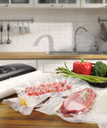 Bang For Your Buck Vacuum Sealer Bags Rolls 4 Pack 11 Inch By 25 Feet Compatible With FoodSaver shown with food inside