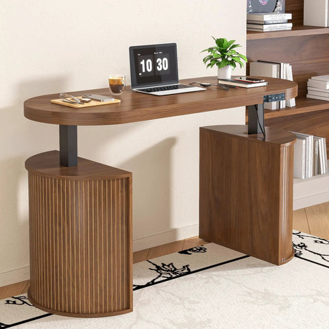 Electric Standing Desk With Storage 55 By 22 Inch Sit Stand Workstation In Walnut Wood in home office setup