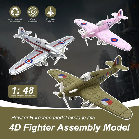 Three Hawker Hurricane 1 to 48 Scale Model Kits For Grownups WWII RAF Fighter Aircraft Display Model Snap Fit Plastic Airplane Kits