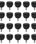 Boss Level 20 Pack Knurled Thumb Screws Rock Solid M3 X 6mm Metric Threads Matte Black Plastic Heads close-up view.