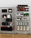 Beefy Heavy Duty Metal Rolling Shelving Unit With Wheels And 8 Hooks, 6000 Lbs Total Capacity, 6-Tier Adjustable Wire Rack For Garage, Kitchen, Pantry, Industrial, Workshop, Bathroom, Chrome 36W X 14D X 72H holding garage tools and storage bins