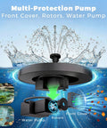 2.5W Solar Bird Bath Fountain Pump With 6 Nozzle Patterns, 6.7 Inch solar powered water pump for garden ponds, multi-protection view