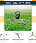 Fully Adjustable Carbon Steel Fire Pit Stand For Solo Stove Bonfire Yukon Ranger, displayed folded on grass