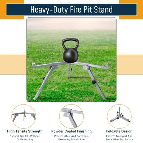 Fully Adjustable Carbon Steel Fire Pit Stand For Solo Stove Bonfire Yukon Ranger, displayed folded on grass