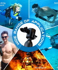 Mini Scuba Tank 0.5L Portable Diving Tank Up To 10 Minutes Pony Bottle Reusable Lung Tank 3000 PSI Max Pressure For Emergency Rescue Exploration Green, various uses shown
