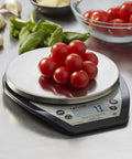 Compact Digital Kitchen Scale For Precise Weighing And Portion Control, Tare Function, NSF Certified Stainless Steel Platform with tomatoes