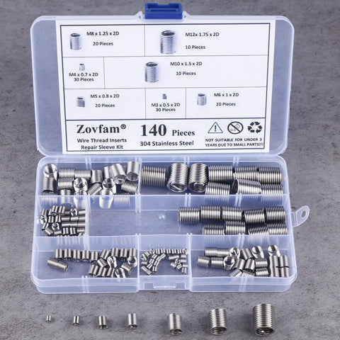 Heavy Duty Pro Grade Wire Thread Repair Inserts Kit 304 Stainless Steel Assortment M3 Through M12 Helicoil Style Thread Repair Set 140Pcs