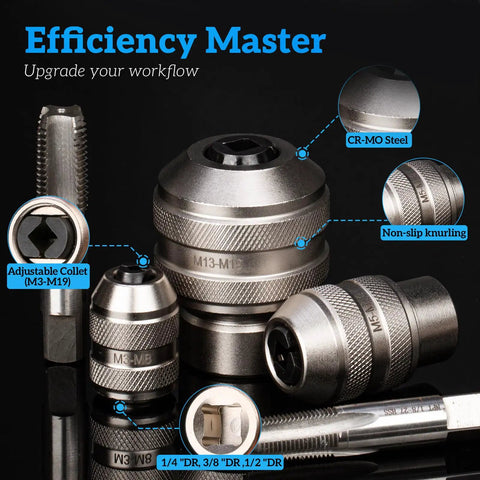 Front view of Three Piece Tap Socket Set For Ratchet Wrenches In Sizes One Quarter Inch Three Eighths Inch And One Half Inch Drive.