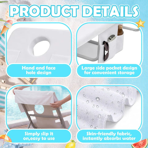 Large Tanning Chair Towel With Face Hole And Pocket, Oversized Beach Pool Lounge Seat Cover For Outdoor Patio, product details