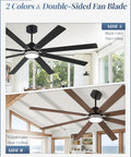 84 Inch Farmhouse Ceiling Fan With Light For Indoor Outdoor Use Waterproof Dimmable LED, black and walnut dual finish blades