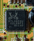 Close-up of RTL2832U IC on circuit board for Budget USB RTL SDR And ADS B Receiver Kit With R820T2 Tuner MCX Input ESD Safe