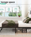 Sturdy Queen Bed Frame With 14 Inch Low Profile Platform Heavy Duty Steel Slat Support No Box Spring Headache For Memory Foam And Pillowtop Mattress Fast Easy Setup showing under-bed storage.