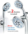 3 In 1 High Pressure Shower System With Rainfall And Handheld Heads, 48 Modes, Chrome Finish, Two Wall Brackets Shown