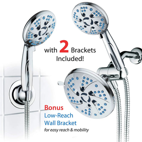 3 In 1 High Pressure Shower System With Rainfall And Handheld Heads, 48 Modes, Chrome Finish, Two Wall Brackets Shown