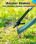 7 Inch Tent Stakes 18 Pack Heavy Duty Metal Garden Pegs anchoring a tent on grass for camping and outdoor use.