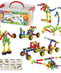Epic 170 Piece Building Set For Kids Ages 3 To 9 With Toy Box Storage And Idea Guide, colorful STEM blocks and model examples