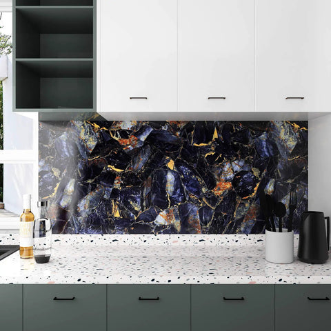 Navy Marble Peel And Stick Countertop Paper 30x236 Self Adhesive Vinyl Wallpaper Waterproof Glossy Finish on backsplash