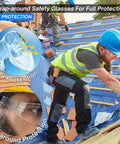 Heavy Hitting Job Site Staples With Crush Proof Clear Lenses Deliver Knockout Durability And Top Tier Ansi Certification In A Smart Bulk Pack Of Six Scratch Resistant Safety Glasses For Men And Women. Worker wearing UV protective wrap-around safety glasses on a rooftop construction site.