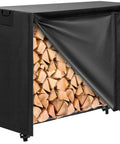 Heavy Duty 4 Foot Firewood Rack Cover Waterproof 600D Outdoor Storage With Zipper And Hook Loop Tape Fits 4 Foot Racks Protects Logs