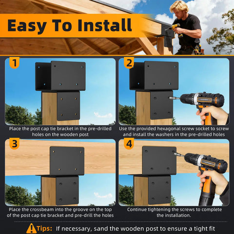 2 Pack 6x6 Post Cap Tie Bracket Stainless Steel Post To Beam Connector For Wood Outdoor Projects Keeps Posts Locked To Beams In Pergolas Gazebos Decks And Porches Heavy Duty Black Finish