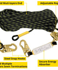 Rope Harness Safety Lanyard for Roof and Tree Climbing, 50 ft Vertical Roofing Rope with Snap Hooks and Shock Absorber