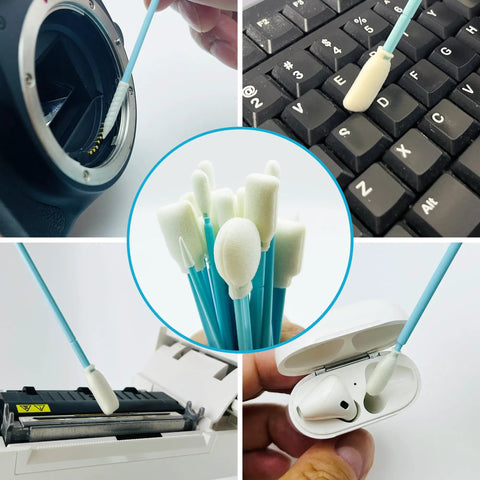 Foam Tip Cleaning Swab Kit With 9 Types And 33 Pcs For Cameras Lenses Optical Instruments Electronics Inkjet Print Heads And Car Detailing Lint Free Residue Free Cleaning For Hard To Reach Corners used on camera, keyboard, printer and earbuds