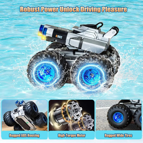 Amphibious Remote Control Car With Water Cannon, Gesture Sensing Stunt RC Boat in water, robust design with glowing wheels