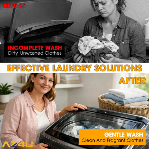 Before and after using Washer Door Lock Latch Switch Replacement For Cabrio And Top Load Washers Easy Install No Fuss Compatible With Maytag Kenmore Models Including WTW7000DW WTW8040DW WTW7300DW WTW8500DC0 And More, showing laundry improvement.