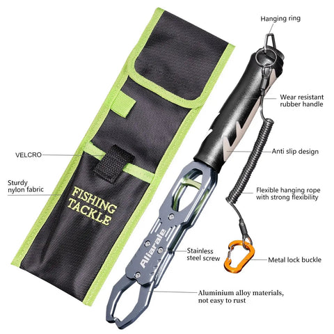 Fish Lip Gripper With Weight Scale And 360 Degree Rotation Aluminum Alloy Grip Tool For Handling Up To 40 Pounds Lightweight Portable Non Slip Rubber Handle Extra Wide 1.65 Inch Opening And Reel Safe Tackle Clip